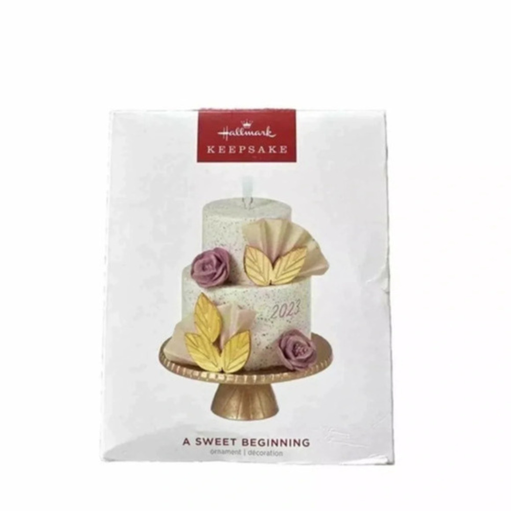 2023 Hallmark Ornament - A Sweet Beginning - Cake with Flowers - Porcelain - New